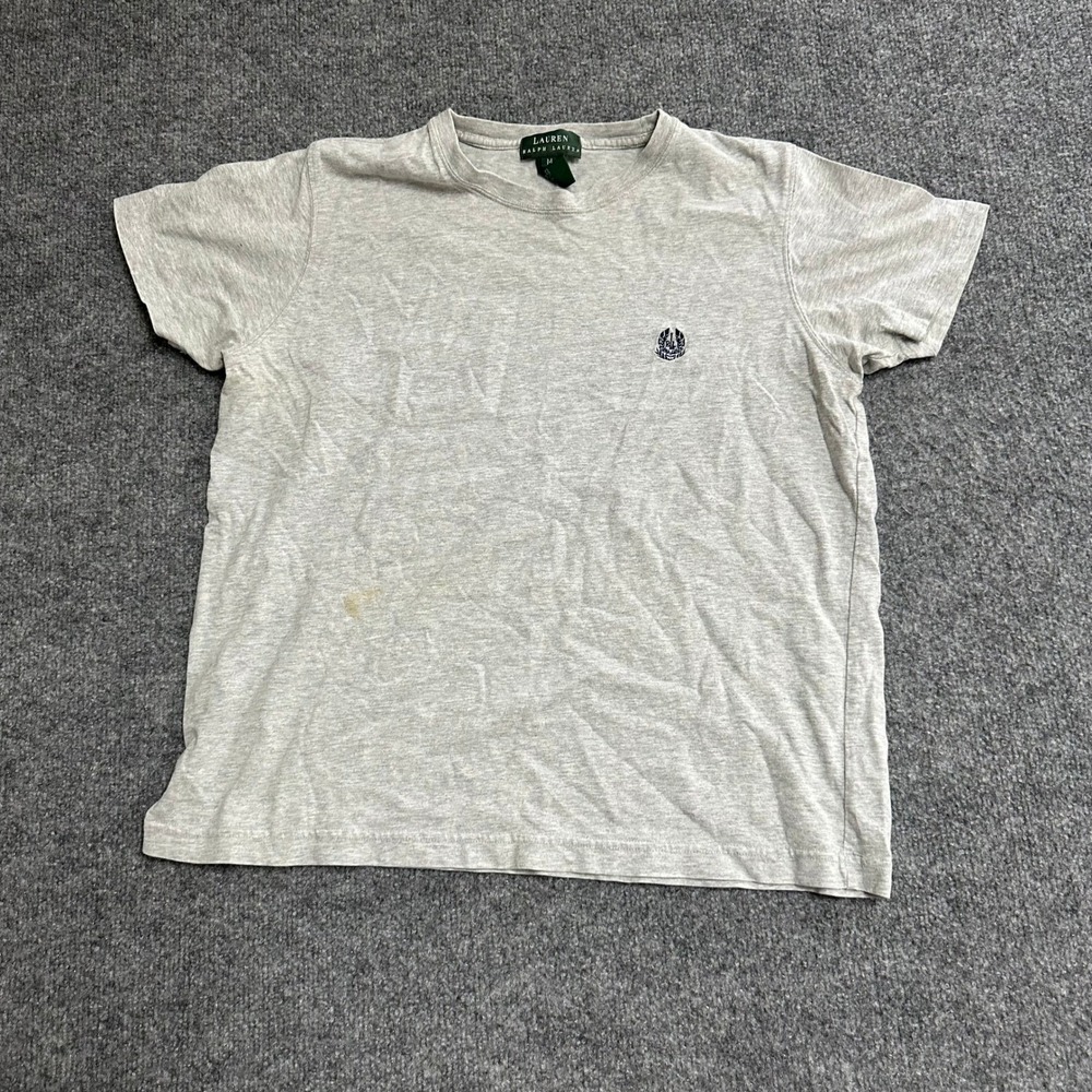 Lauren Ralph Lauren T-Shirt Womens Size M Grey Cotton Crest Logo Casual Tee